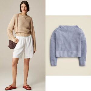 NWT J CREW Ribbed funnelneck sweater in linen-cotton blend in Lavender Lakeshore